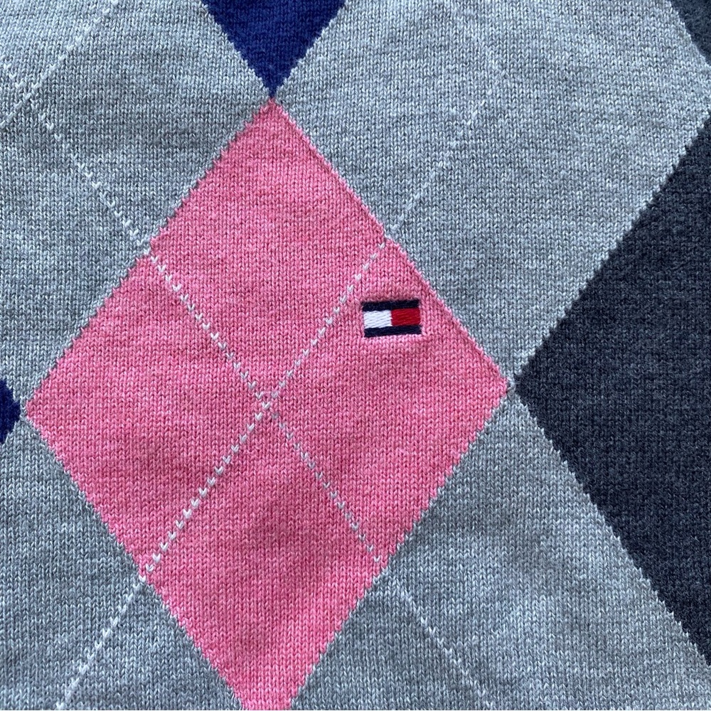 Tommy Hilfiger Charcoal V-Neck Argyle Sweater with Pink & Navy - Picture 4 of 9